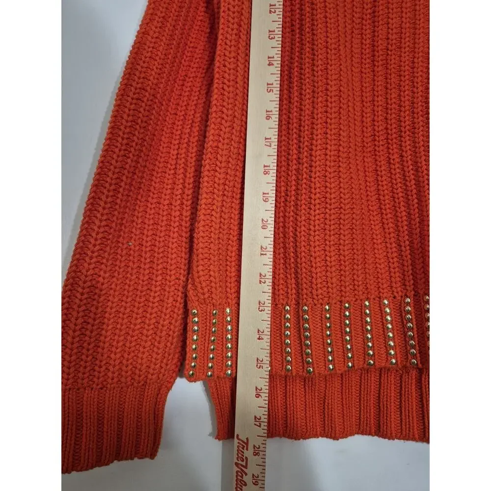 💥 MICHAEL KORS Womens Pullover Sweater Top Size M Orange Knit Long Sleeve D6